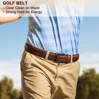 HOTBULLIANT 2-Pack Leather Belt for Men 1 3/8"-7 Eyelets-Gift Boxed | 7 Grommets Adjustable Range | Versatile for Golf Dress Casual Jeans