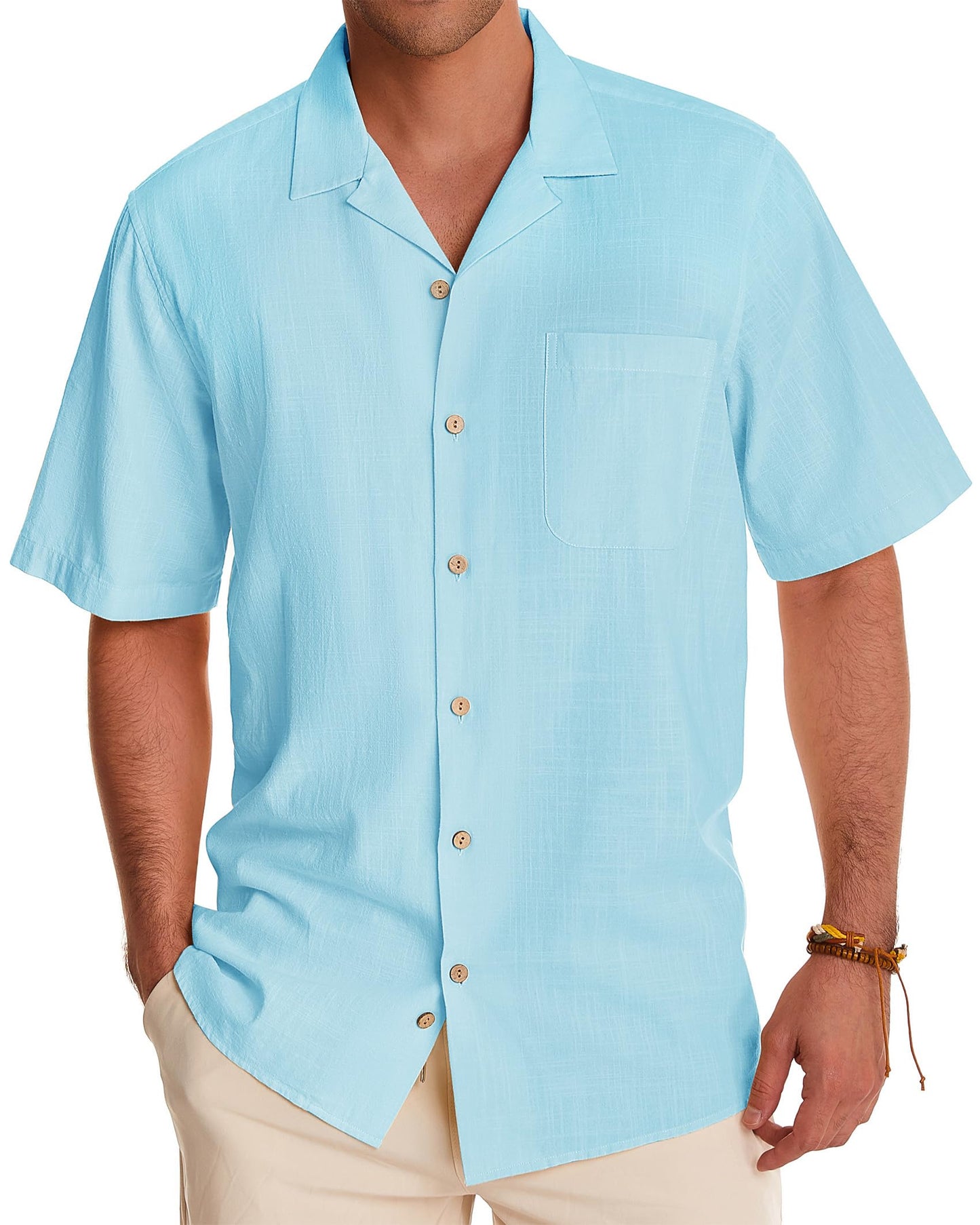 HOTAlimens & Gentle Mens Linen Shirts Cotton Hawaiian Shirts Short Sleeve Button Down Shirts Casual Summer Beach Tops