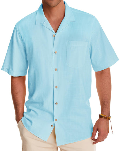 HOTAlimens & Gentle Mens Linen Shirts Cotton Hawaiian Shirts Short Sleeve Button Down Shirts Casual Summer Beach Tops