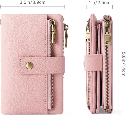 HOTSENDEFN Small Wallet for Women Leather RFID Blocking Wristlet Wallet Credit Card Holder with Double Zipper Coin Purse Ladies Bifold Purse