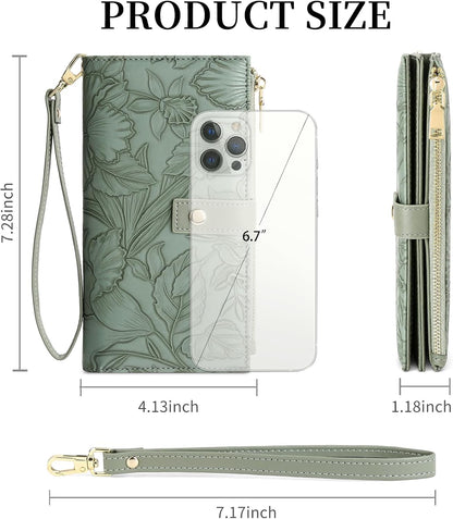 HOTFALAN MULE Wallets for Women RFID Blocking Vegan Leather wristlet wallet | Trifold Clutch Large Capacity Credit Card Holder Travel Purse Wristlet Wallets Ladies Purse with 2 ID Windows