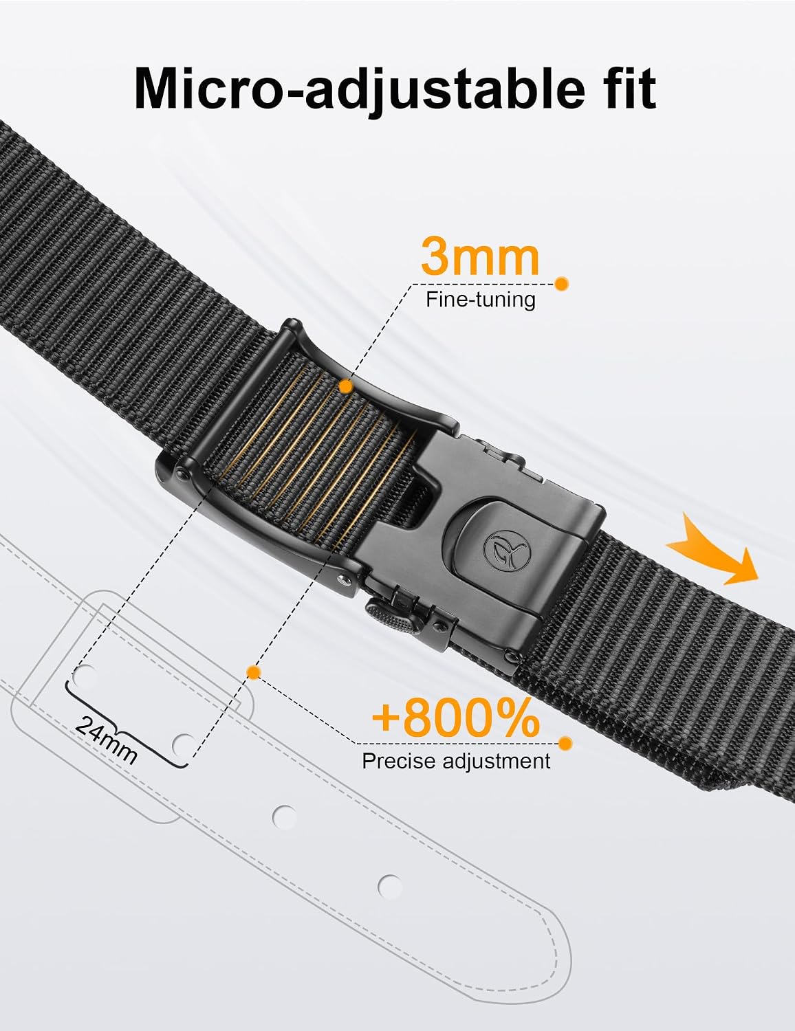 HOTJUKMO Men's 1.5" Ratchet Belt with Pin-Look Buckle for Jeans & Chinos | No-Hole Micro-Adjust Belt with Trim-to-Fit Nylon Webbing & Zinc Alloy Buckle – Perfect for Business Casual