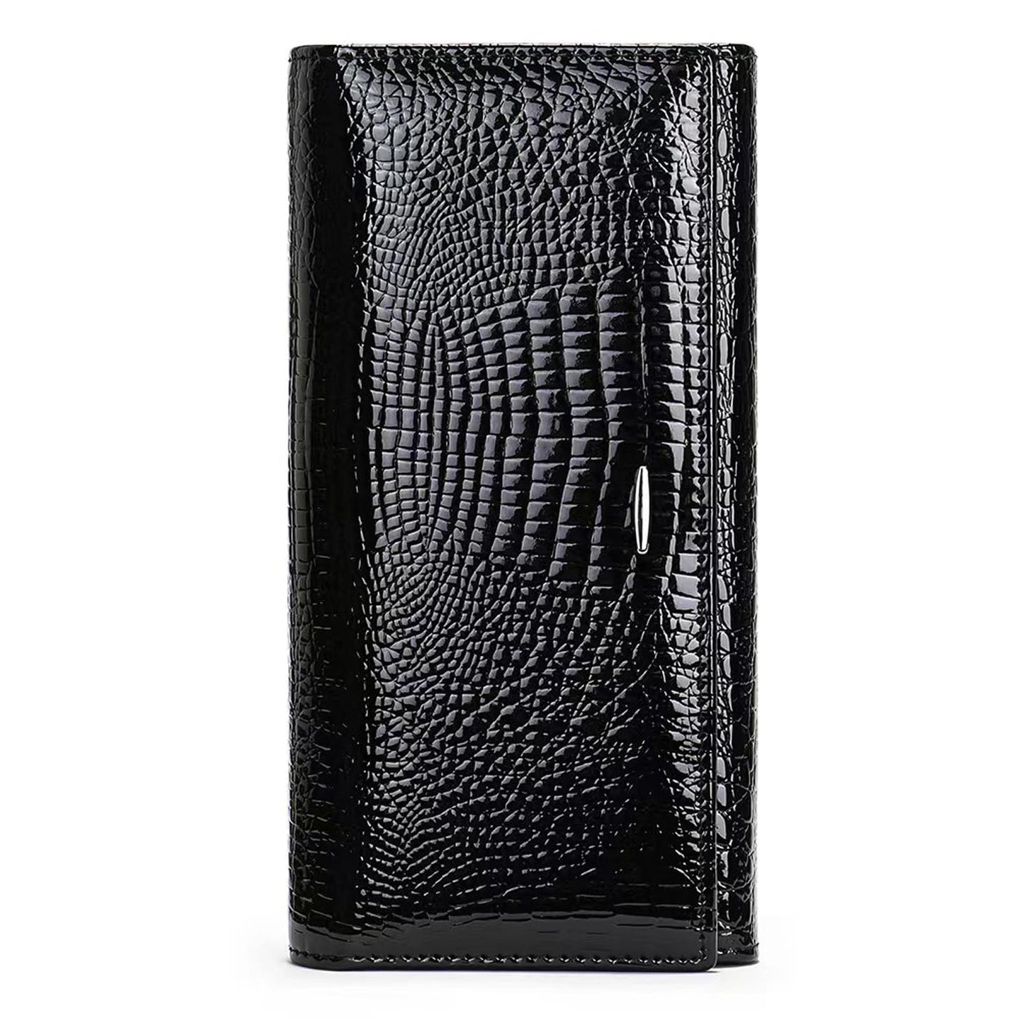 HOTWomen's Long Leather Wallet, Black Burgundy Multi-Color | Credit Card Purse, Trifold, Genuine Leather, Clutch