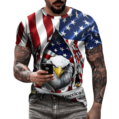 HOTEciodci Men's American USA Flag Patriotic T-Shirts 4th of July Shirts US Eagle Flag Soft Summer Short Sleeve Shirt for Men