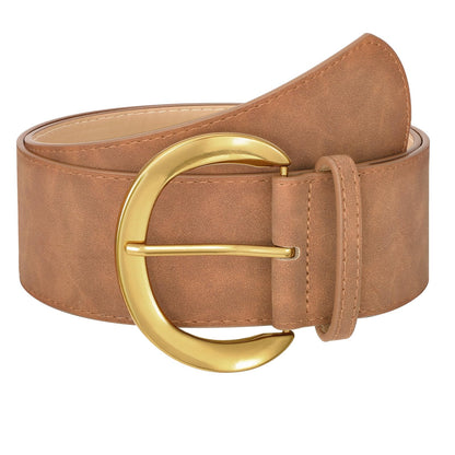 HOTWHIPPY Women’s Wide Leather Belt for Dresses Fashion Casual Laides Thick Suede Belt with Gold Buckle