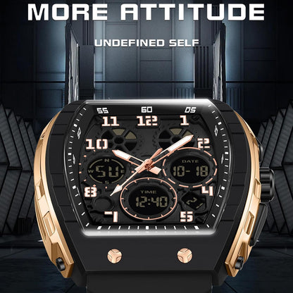 HOTfindtime Watches for Men Relojes para Hombres Wristwatch with Digital Analog Dual Time Display Countdown Stopwatch Punk Cool Design 5ATM Waterproof Mens Watch | Reloj de Hombre Rectangle Design Digital Analog Dual Time Display Countdown Stopwatch Punk
