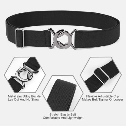 HOTJASGOOD Women No Show Stretch Belt Adjustable Elastic Web Belt with Flat Buckle for Jeans Pants Casual Belts