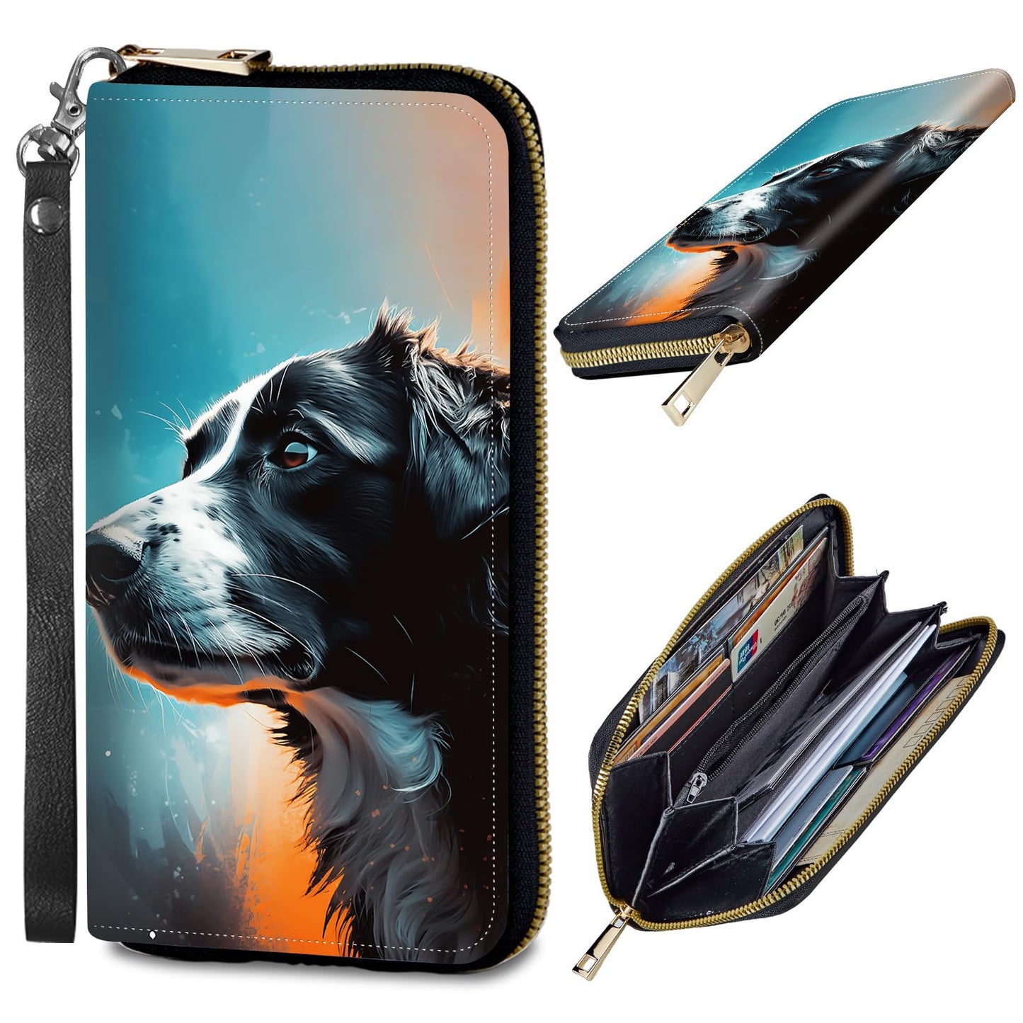 HOTWomens Wallet, PU Leather RFID Cute Wristlet Wallets for Girls Women Ladies Purse Large Credit Card Clutch Purse Card Holder Coin Pocket Travel Wallets with Zipper, Art Black Cat