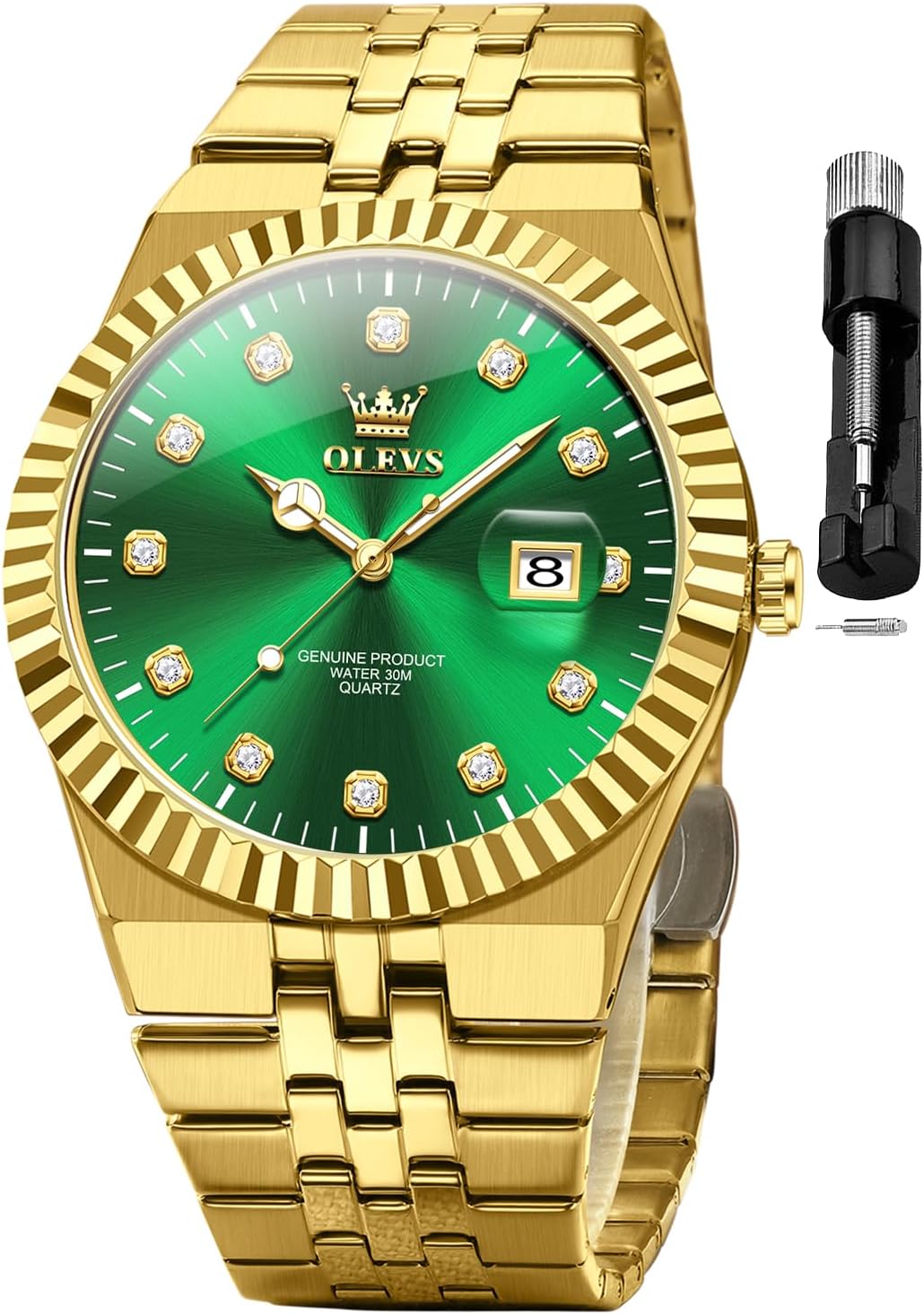 HOTOLEVS Mens Watches Luxury Diamond Calendar Stainless Steel Male Watches Business Dress Waterproof Luminous Fashion Watch for Men