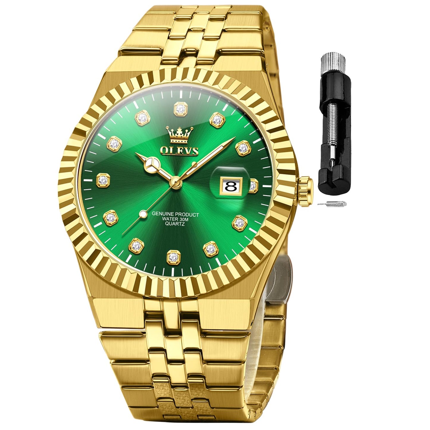 HOTOLEVS Mens Watches Luxury Diamond Calendar Stainless Steel Male Watches Business Dress Waterproof Luminous Fashion Watch for Men