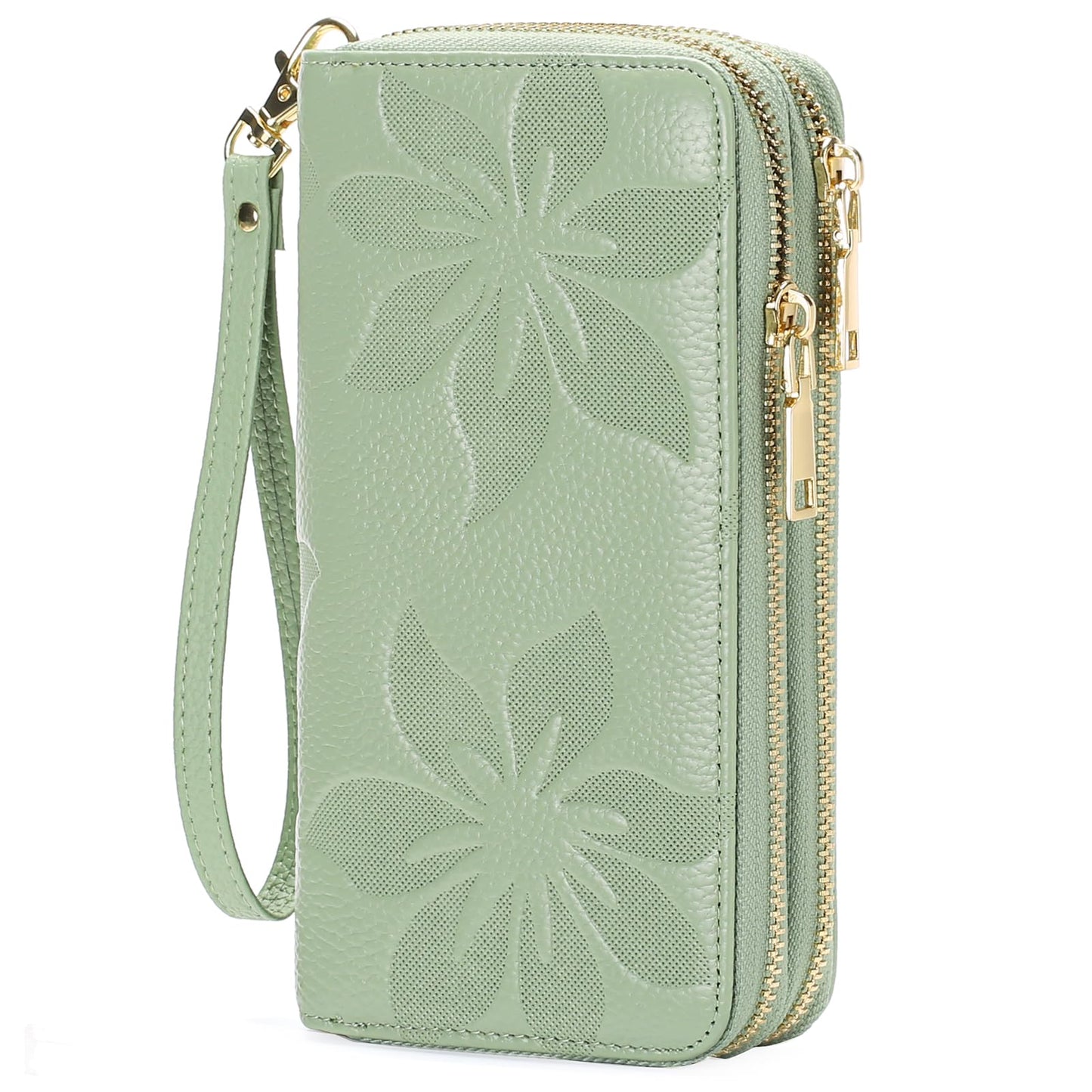 HOTGOIACII Women's Wallet Large Capacity Double Zip Ladies Card Phone Holder RFID Blocking Wristlet Leather