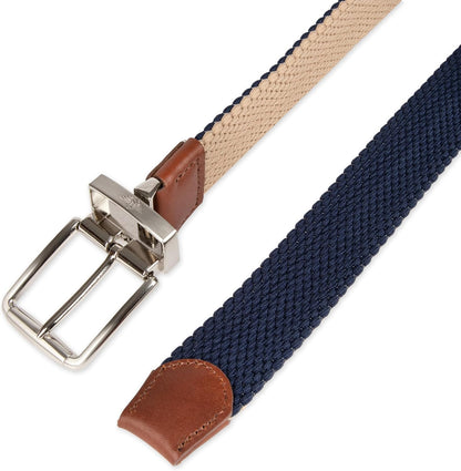 HOTDOCKERS Men's Reversible Stretch Fabric Braid Belt - Summer Belt, Golf Belt, Nautical