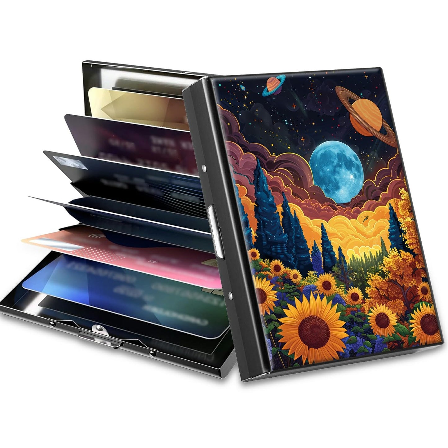 HOTCute Credit Card Holder with Zipper, Crow Skull RFID-Blocking Card Case Small Wallet for Women Men, Multi-slot Card Organizer Case Travel Accordion Wallet