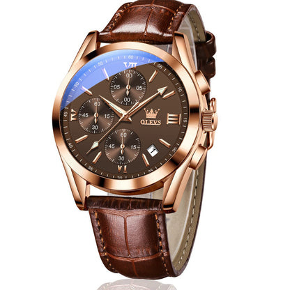 HOTOLEVS Watches for Men Case Waterproof Watches Leather Band Day Date Mens Watch Analog Quartz Chronograph Wristwatches Multi-Function Men's Watch