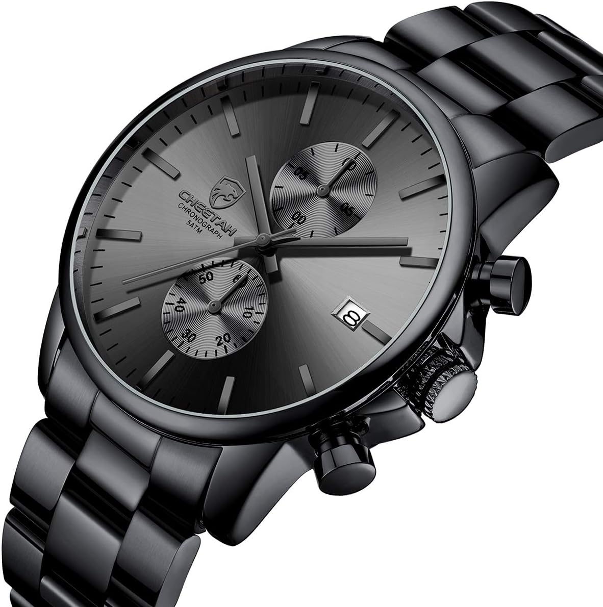 HOTGOLDEN HOUR Fashion Business Mens Watches with Stainless Steel Waterproof Chronograph Quartz Watch for Men, Auto Date
