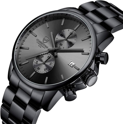 HOTGOLDEN HOUR Fashion Business Mens Watches with Stainless Steel Waterproof Chronograph Quartz Watch for Men, Auto Date