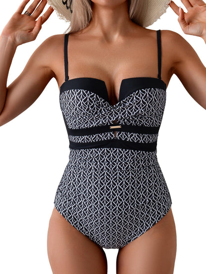 HOTEomenie Women's Push Up Wrap Front Swimsuit One Piece Slimming Bathing Suit | Ruched Tummy Control, Bandeau Strapless with Detachable Strap, Cutout Twist ,Tie Back, Support Bra Swimwear Beach Swimming