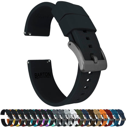 HOTBARTON Elite Silicone Watch Bands - Quick Release - Choose Strap Color & Buckle Color (Stainless Steel, Black PVD or Gunmetal Grey) - 18mm, 20mm, 22mm & 24mm Watch Straps