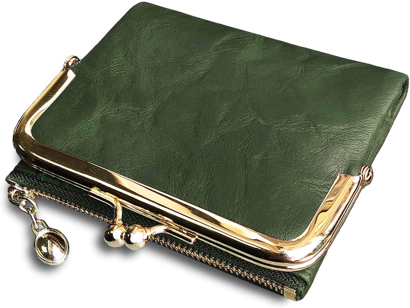 HOTPofeeXIO Womens Wallet RFID Small Compact Bifold Leather Vintage Wallet,Ladies Coin Purse with Zipper and Kiss Lock