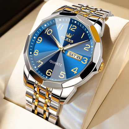 HOTOLEVS Watch for Men Luxury Dress Analog Quartz Stainless Steel Waterproof Luminous Date Diamond Business Two Tone Casual Wrist Watch