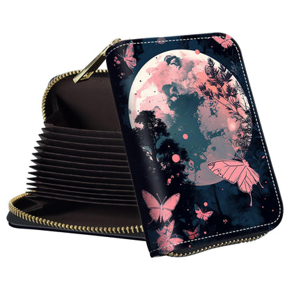 HOTSmall Wallet for Women Credit Card Holder,RFID Leather Business Card Case Wallet with Zipper Design for Women Men Gifts-Butterflies and Elephants
