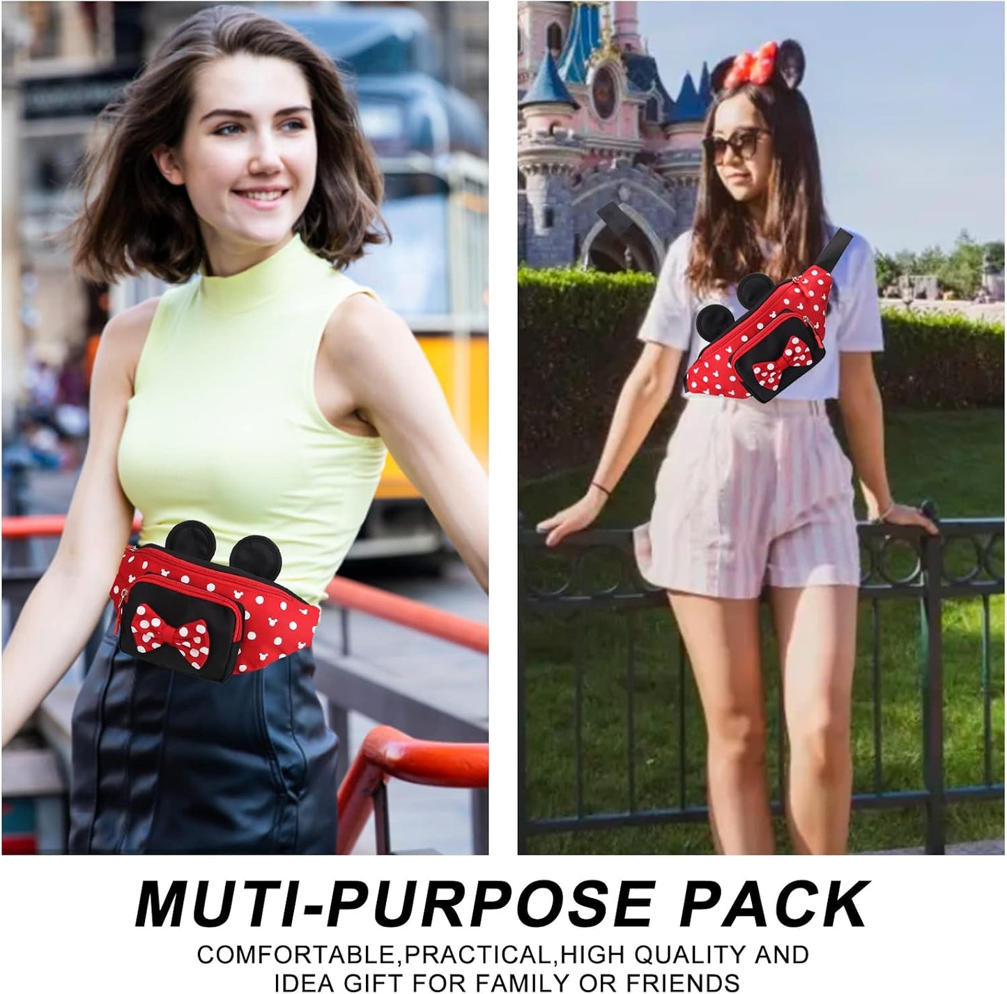 HOTCute Fanny Pack for Travel Best Fanny Pack Women Waist Pack Teen Girls Mini Mouse Belt Bag Cartoon Fanny Packs Hiking Bum Bags Outdoor Waist Bag with Mouse Ears Red