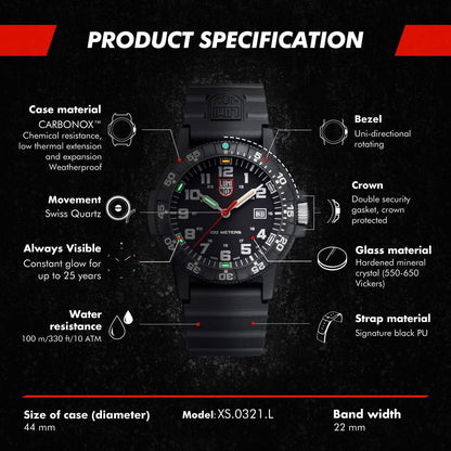 HOTLuminox Leatherback SEA Turtle Giant XS.0321.L Mens Watch 44mm - Military Watch in Black Date Function 100m Water Resistant