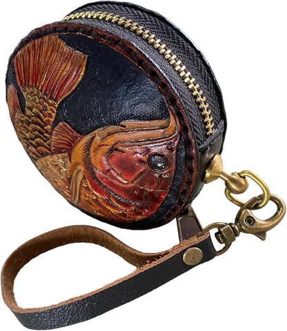 HOTGenuine Leather Round Coin Purse, Leather Purse, Leather pouch