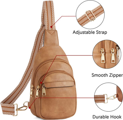 HOTBOSTANTEN Sling Bag for Women Leather Crossbody Bags Fanny Pack Chest Bag for Travel