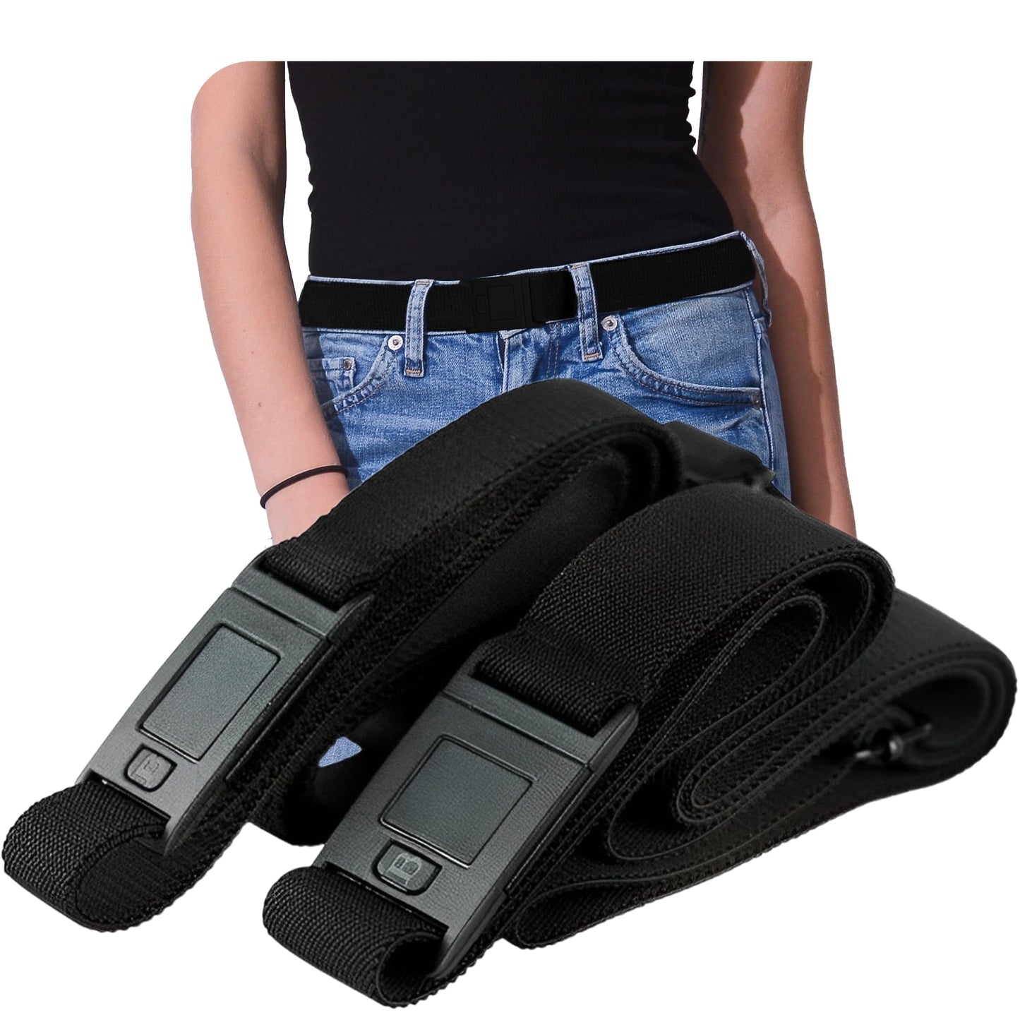 HOTBELTAWAY Easily Adjustable Elastic Flat Buckle No Show Belts for Women – Stretch No Bulge jeans pants