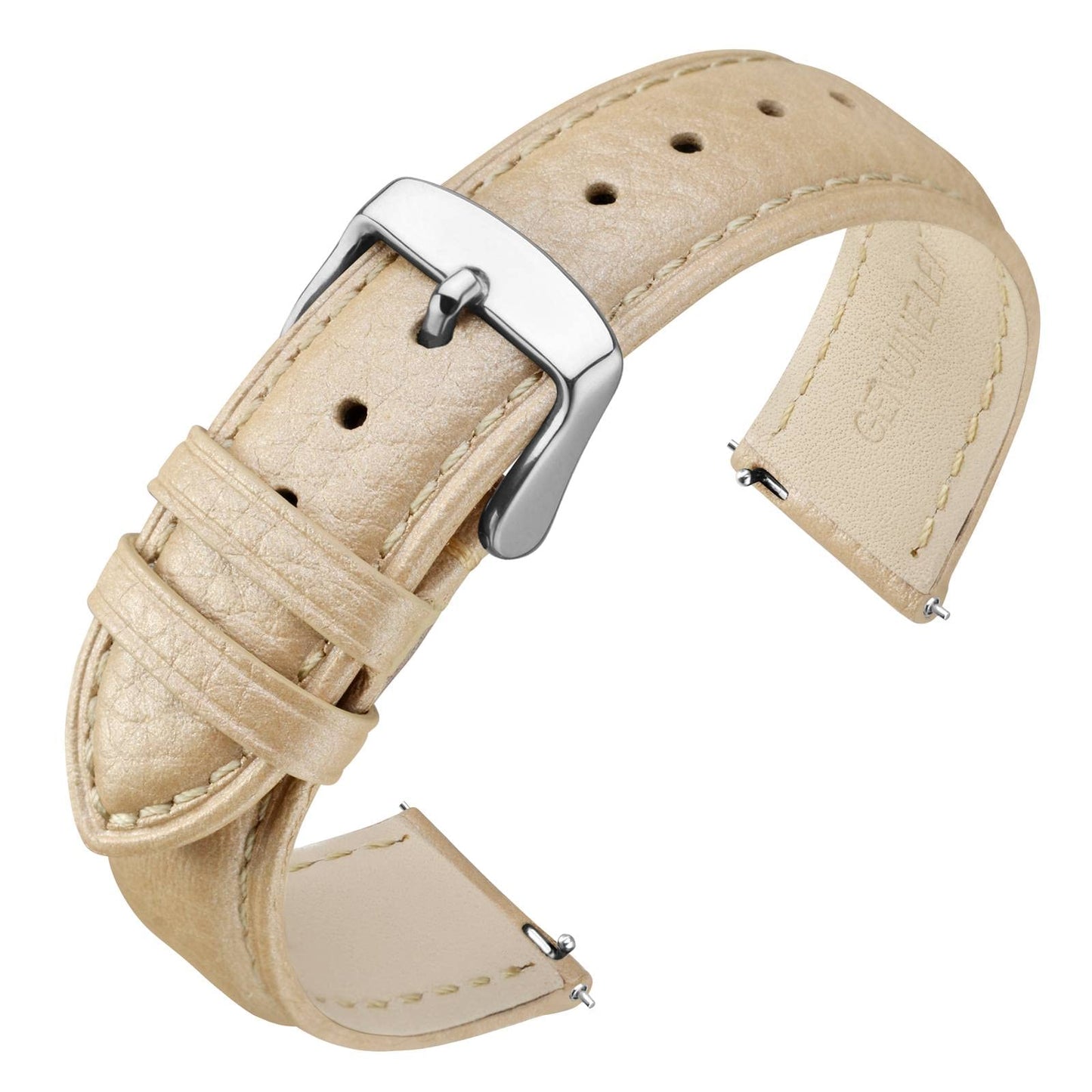 HOTANNEFIT Watch Band 18mm, Quick Release Textured Padded Leather Straps with Gold Buckle for Men and Women (Black)