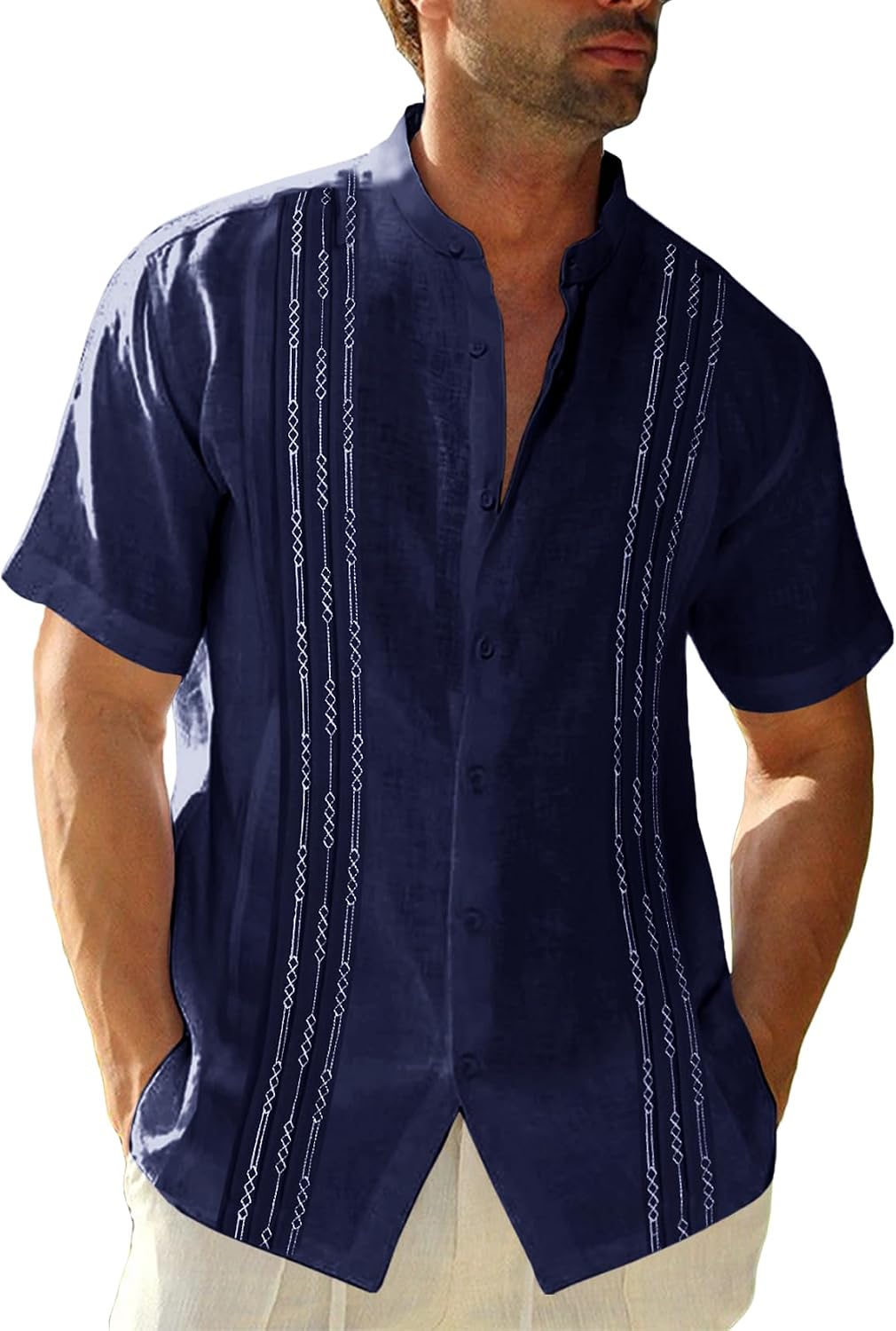 HOTRuncati Mens Short Sleeve Guayabera Shirts Linen Button Down Cuban Shirt | Cotton blend, Mexican style, Button up, Embroidered, Loose fit, Barong tagalog, Bowling shirts, for Summer Beach, Wedding