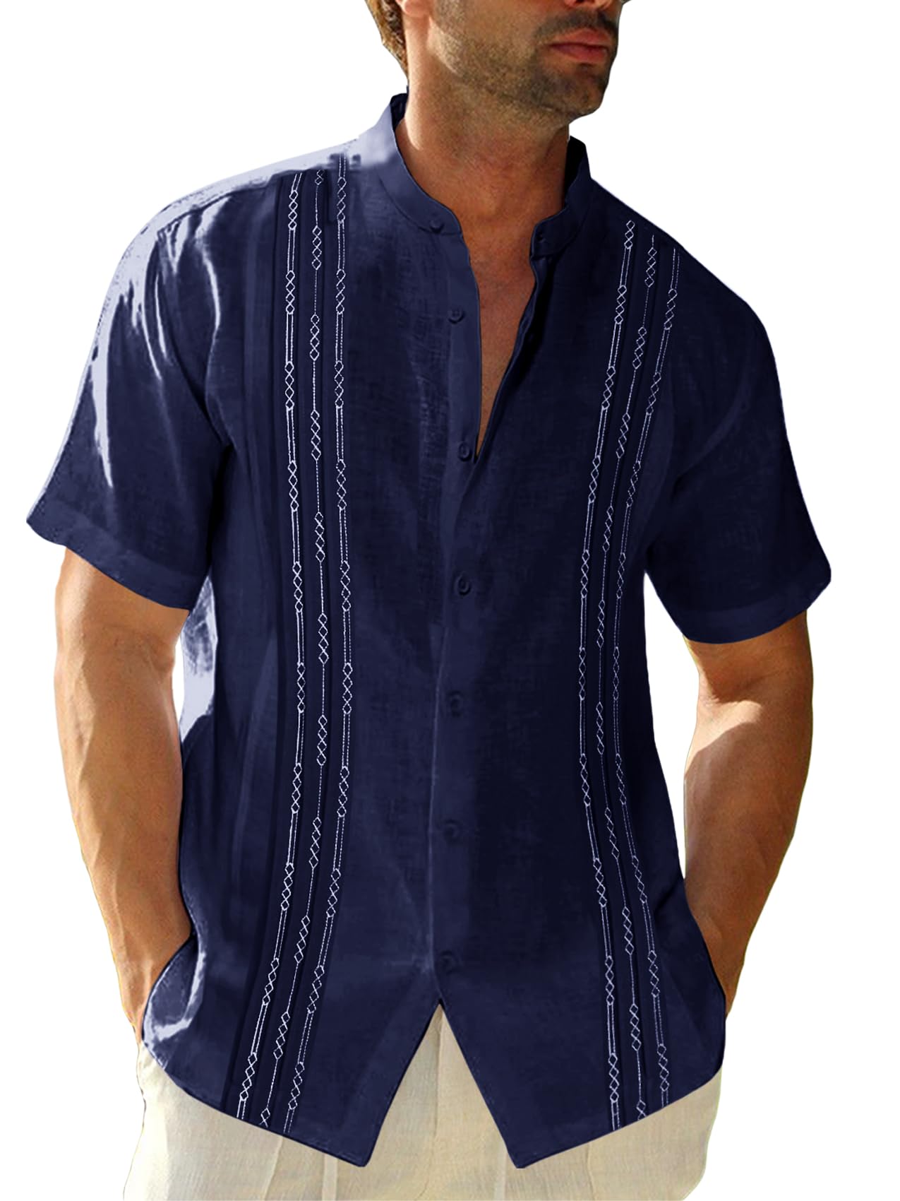 HOTRuncati Mens Short Sleeve Guayabera Shirts Linen Button Down Cuban Shirt | Cotton blend, Mexican style, Button up, Embroidered, Loose fit, Barong tagalog, Bowling shirts, for Summer Beach, Wedding