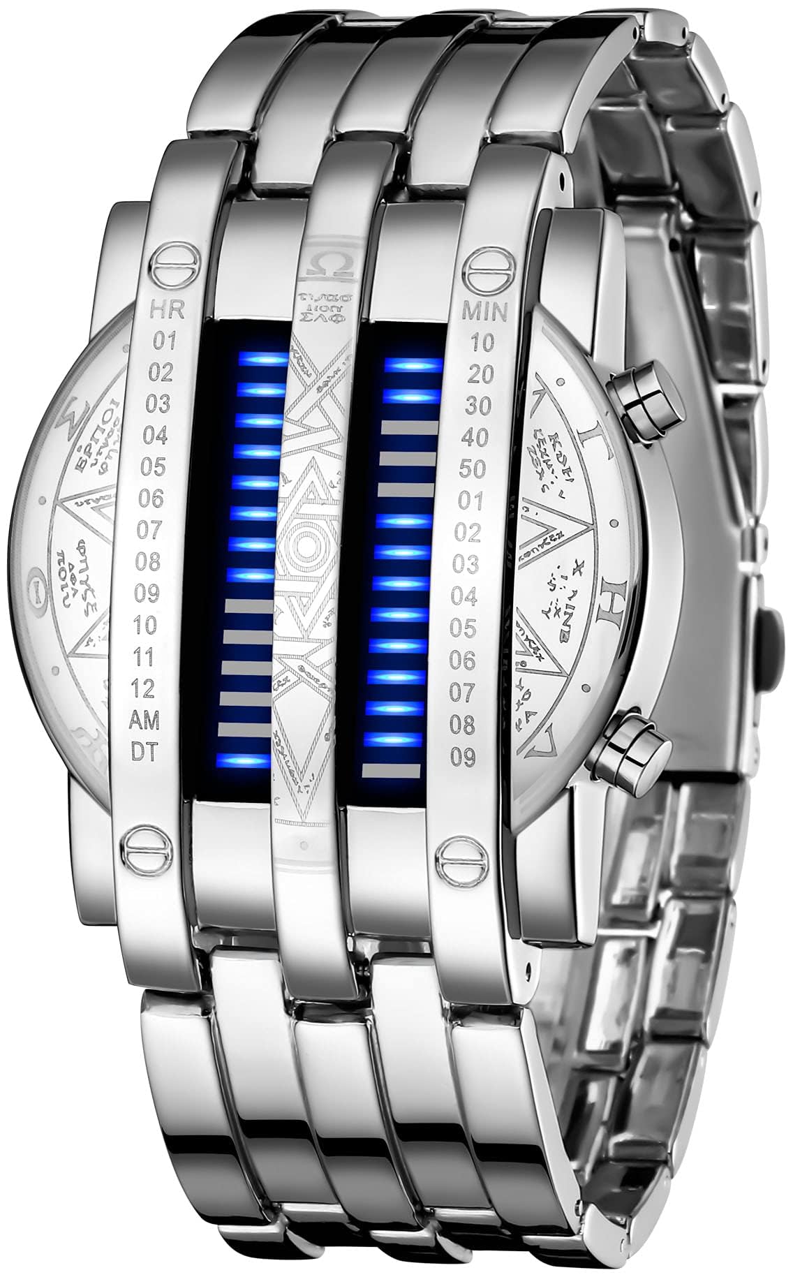 HOTFANMIS Creative Mens Binary Matrix Blue LED Digital Watch Fashion Classic Black Plated Waterproof LED Backlight Bracelet Watches