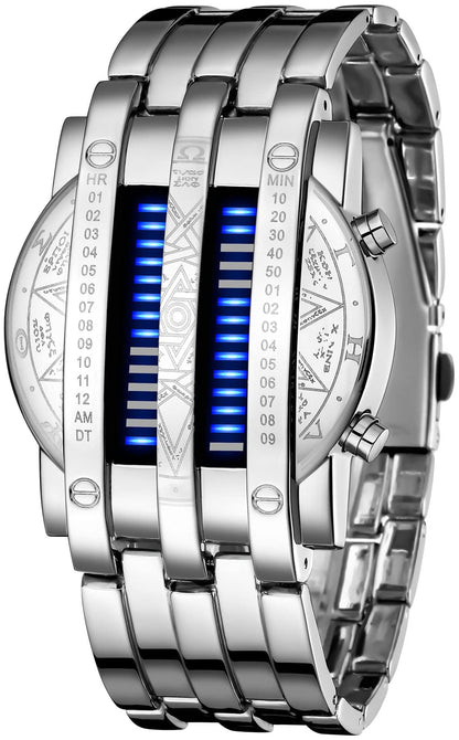 HOTFANMIS Creative Mens Binary Matrix Blue LED Digital Watch Fashion Classic Black Plated Waterproof LED Backlight Bracelet Watches