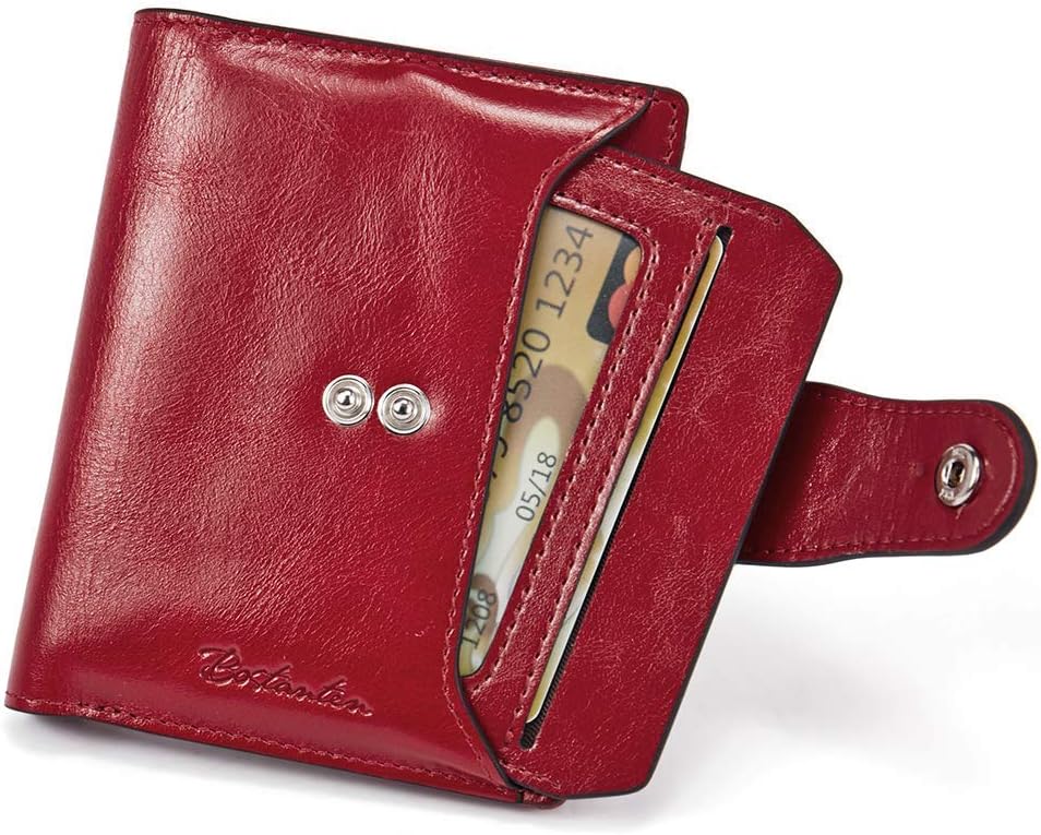 HOTBOSTANTEN Women Leather Wallet RFID Blocking Small Bifold Zipper Pocket Wallet Card Case Red and Yellow Bundle