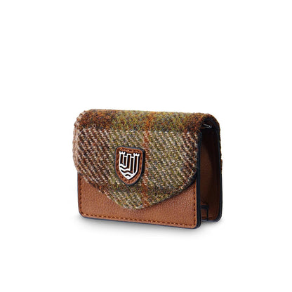 HOTIslander The Card Case - Made of Microfibre Leather & Harris Tweed, 4.13'x3.14' (Pink and Blue Tartan)