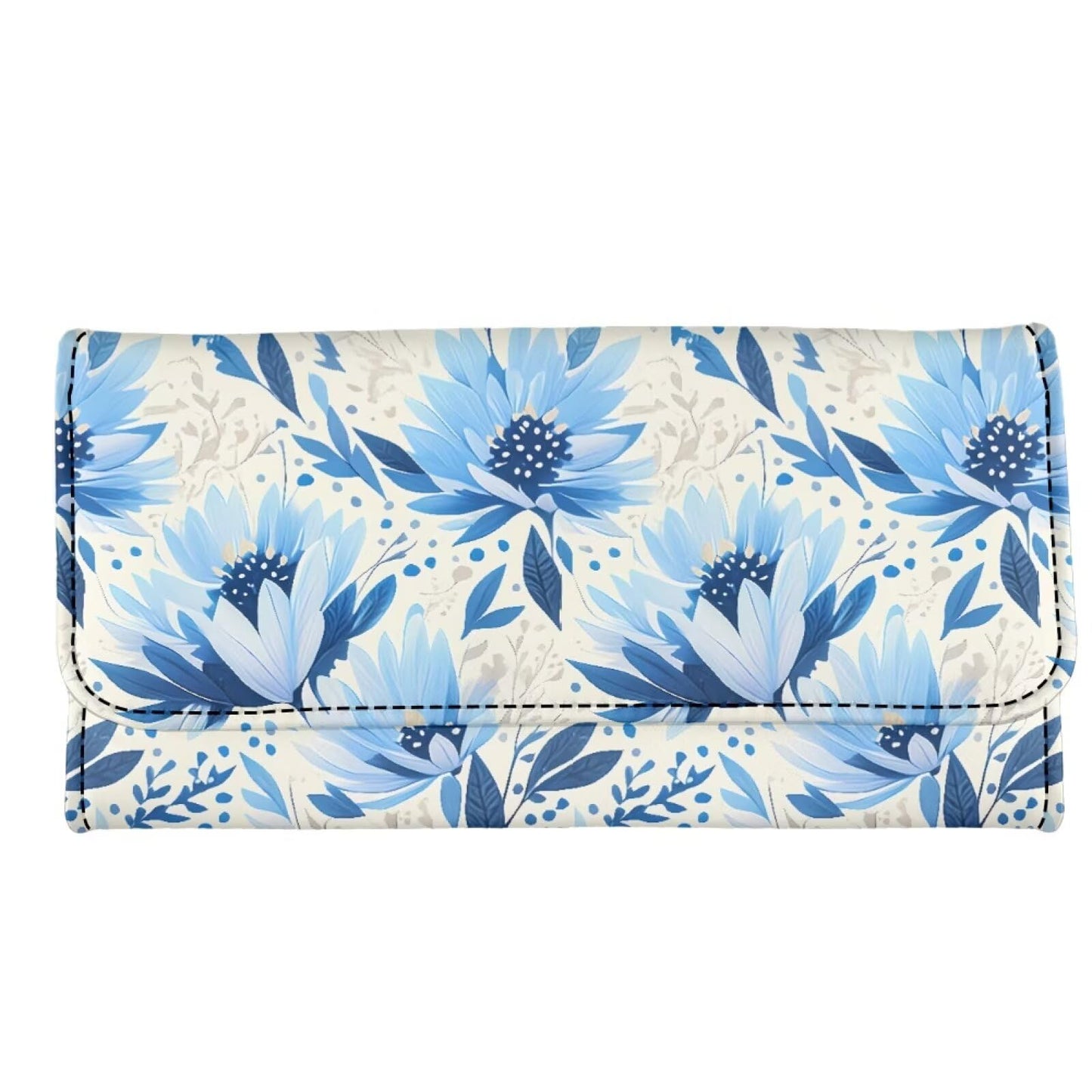 HOTLotus Mandala Women PU Leather Tri-fold Wallets Black And White Sketch Flower Zipper Pocket Buckle Money Manager Starry Sky Tall Billfold Secretary Cash Wallet