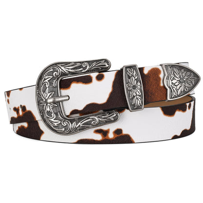 HOTJASGOOD Women Leather Belts Ladies Vintage Western Design Black Waist Belt for Pants Jeans Dresses