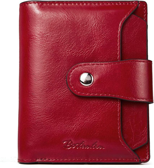 HOTBOSTANTEN Women Leather Wallet RFID Blocking Bifold Zipper Pocket Wallet Card Case Purse with ID Window