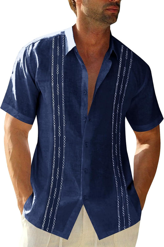 HOTRuncati Mens Short Sleeve Guayabera Shirts Linen Button Down Cuban Shirt | Cotton blend, Mexican style, Button up, Embroidered, Loose fit, Barong tagalog, Bowling shirts, for Summer Beach, Wedding
