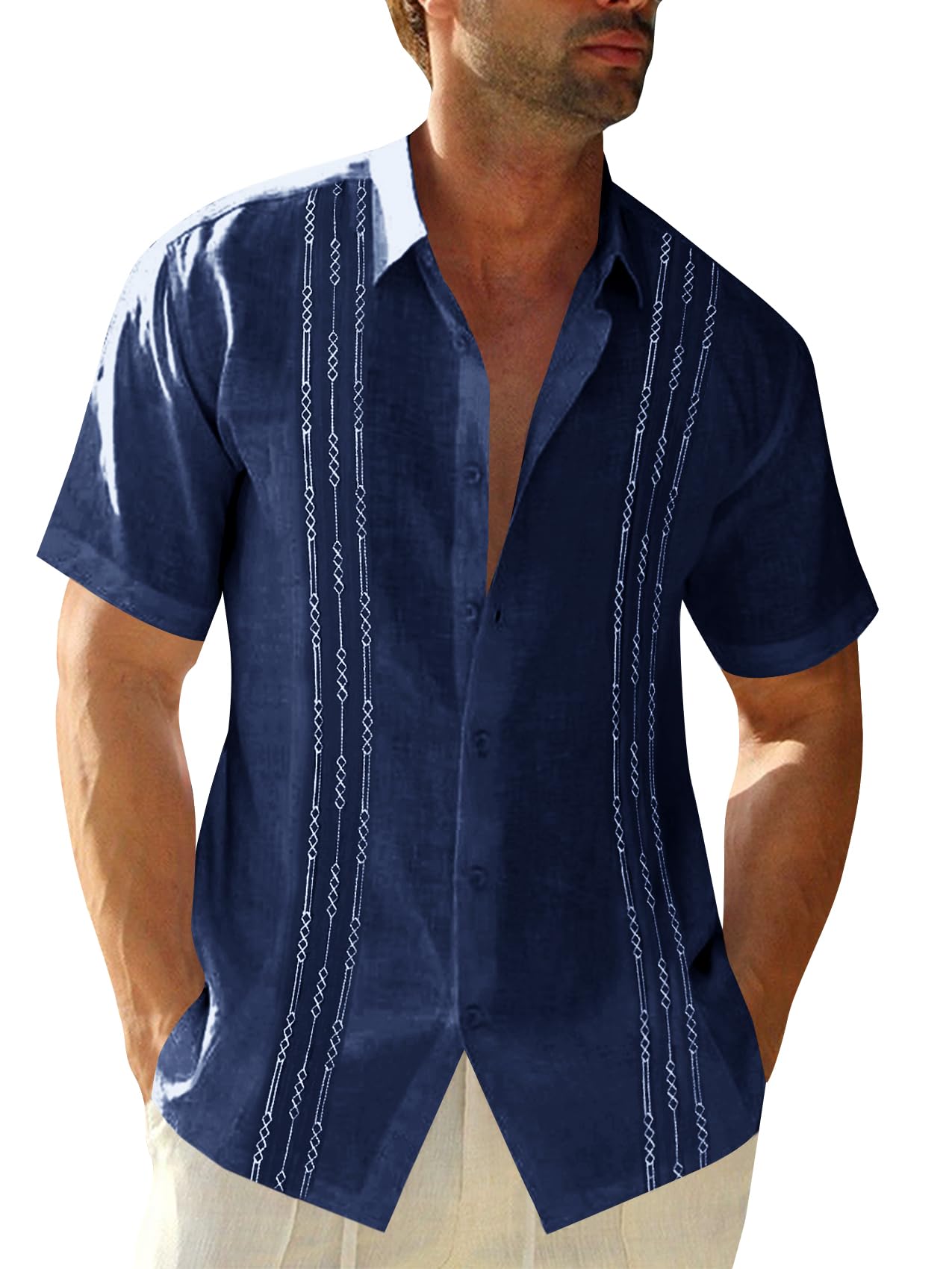 HOTRuncati Mens Short Sleeve Guayabera Shirts Linen Button Down Cuban Shirt | Cotton blend, Mexican style, Button up, Embroidered, Loose fit, Barong tagalog, Bowling shirts, for Summer Beach, Wedding