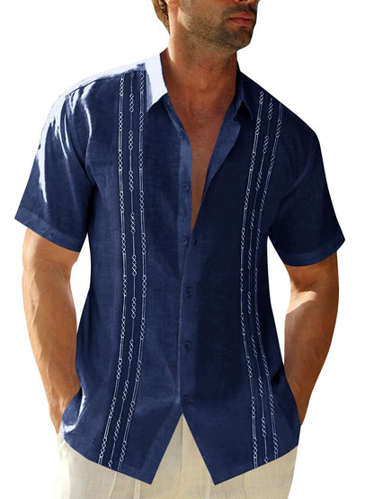 HOTRuncati Mens Short Sleeve Guayabera Shirts Linen Button Down Cuban Shirt | Cotton blend, Mexican style, Button up, Embroidered, Loose fit, Barong tagalog, Bowling shirts, for Summer Beach, Wedding