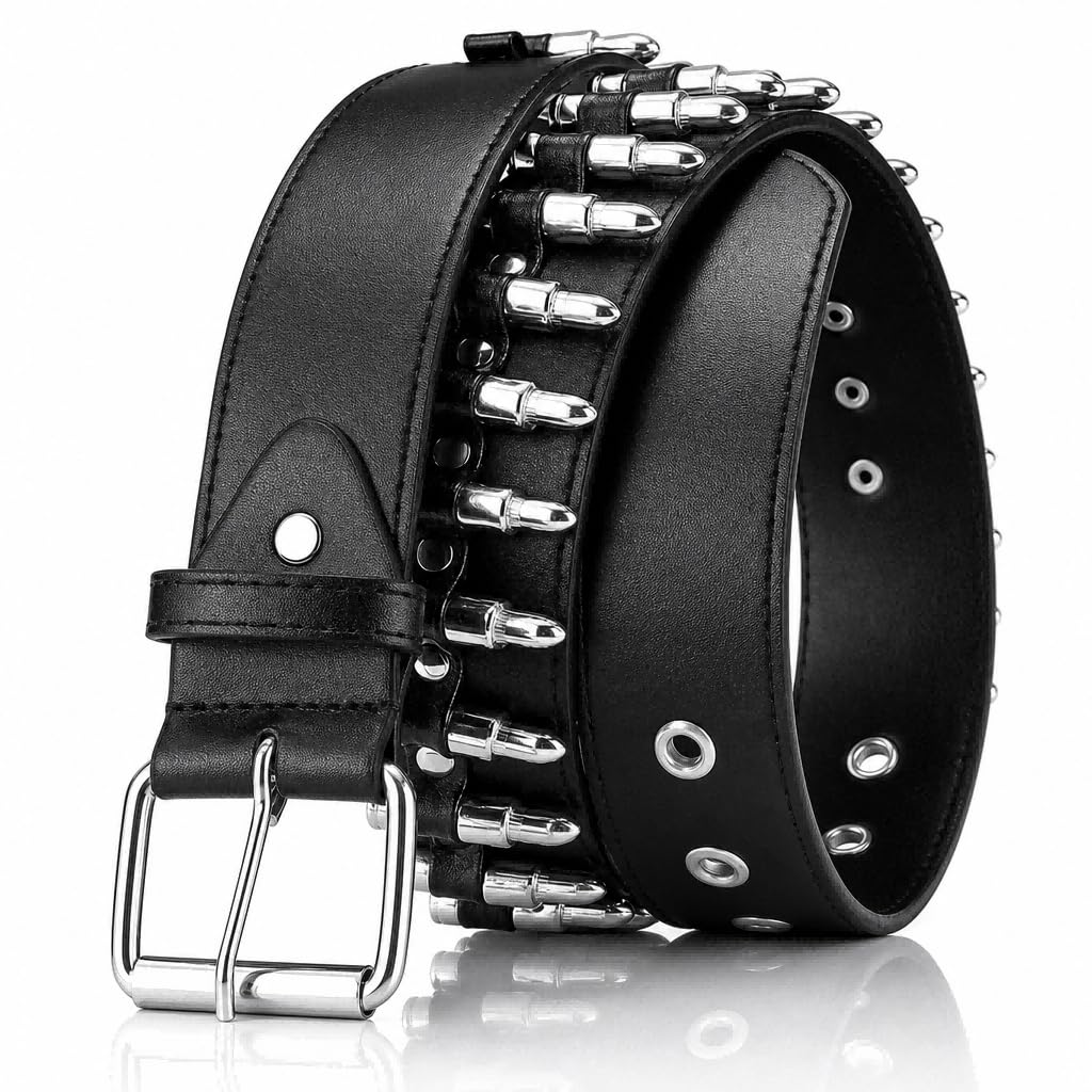 HOTStudded Belt, Metal Punk Rock Rivet Belt with Bright Pyramid Studded for Women Men