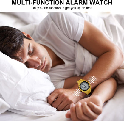 HOTGOLDEN HOUR Mens Waterproof Digital Sport Watches Wide Screen Easy Read Display Military Style with Rubber Strap