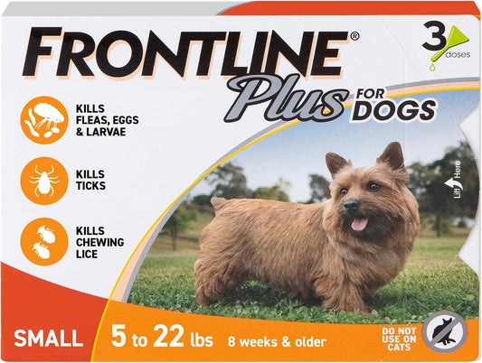 HOTFRONTLINE Plus Flea & Tick Spot Treatment for Small Breed Dogs 5-22 lbs. (Orange) Count of 3 | Count of 3, Trusted by pet owners for over 20 years,² kills fleas, ticks & chewing lice, waterproof 24 hr