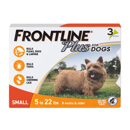 HOTFRONTLINE Plus Flea & Tick Spot Treatment for Small Breed Dogs 5-22 lbs. (Orange) Count of 3 | Count of 3, Trusted by pet owners for over 20 years,² kills fleas, ticks & chewing lice, waterproof 24 hr
