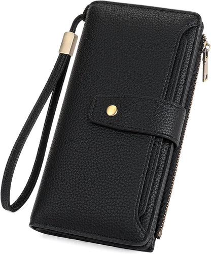 HOTGAEKEAO Womens Wallet RFID Blocking Large Capacity Vegan Leather Card Holder Wristlet Clutch with 32 Card Slots 4 ID Windows