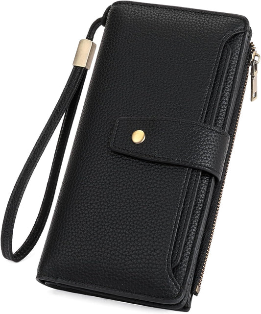 HOTGAEKEAO Womens Wallet RFID Blocking Large Capacity Vegan Leather Card Holder Wristlet Clutch with 32 Card Slots 4 ID Windows