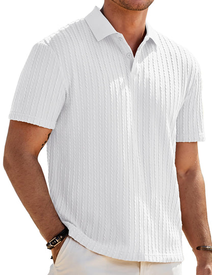HOTJMIERR Mens Casual Polo Shirt Summer Short Sleeve Vacation Button Beach Knit Stretchy Golf Shirts